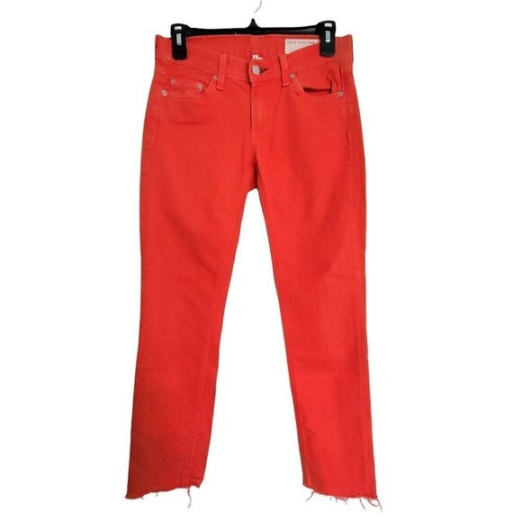 Rag & Bone Skinny Red Raw Distressed Hem Cropped Denim Jeans Pants Size 25 - Picture 1 of 13